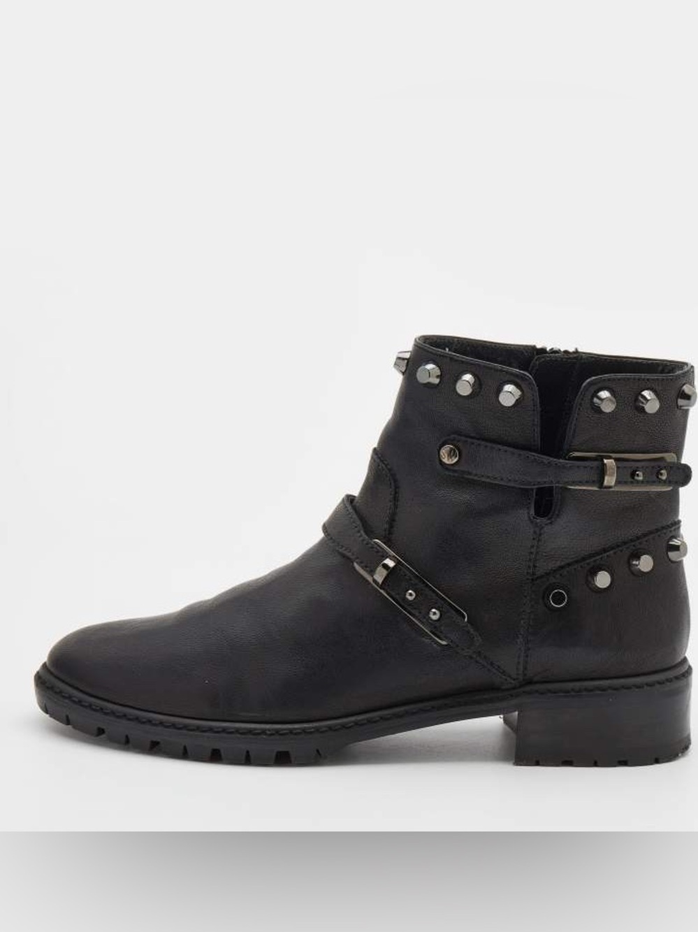 Stuart Weitzman Black Leather Studded Ankle Boots